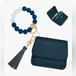 Elegant Lake Blue Keychain Wallet with Tassel